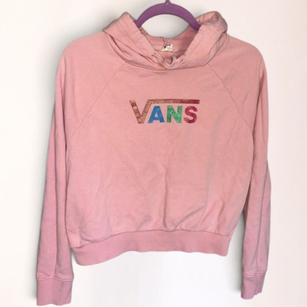 Vans Women’s XS Pink Cropped Hoodie Rainbow Logo Pullover Sweatshirt